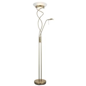 Endon MONACO-AN Pqubeco Single Floor Lamp Antique Brass Plate/Frosted Finish