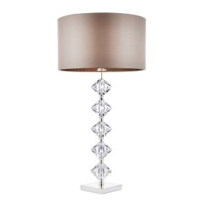 Endon VERDONE Verdone Single Table Lamp Clear Crystal/Taupe Silk Finish