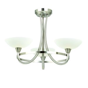 Endon CAGNEY-3SC Cagney 3 Light Semi Flush Satin Chrome Plate/White Finish