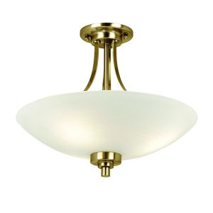 Endon WELLES-3AB Welles 3 Light Flush Antique Brass Plate/White Finish