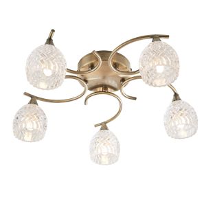 ENDON-BOYER-5AB BOYER 5 LIGHYT SEMI FLUSH ANTIQUE BRASS PLATE/CLEAR FINISH