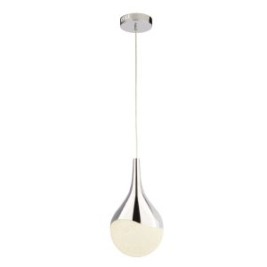 Single LED Pendant Crushed Ice Effect Shade/Polished Chrome Finish