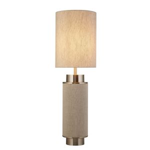 Flask 1 Light E27 Table Lamp Natural Hessian With Satin Nickel