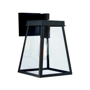 Knurl 1 Light E27 Matt Black Die Cast IP44 Outdoor Lantern Wall Light With Clear Glass Shade