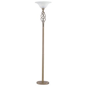 Uplighter Floor Lamp - Antique Brass Contemporary Wood Marble Glass