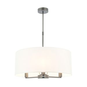 Daley 3 Light E14 Matt Nickel Adjustable Ceiling Pendant C/W White Faux Silk Shade