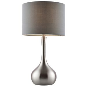 Piccadilly 1 Light E14 Satin Nickel 3 Stage Touch Table Lamp C/W Dark Grey Fabric Shade