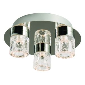 Imperial 3 Light 3x5W Integrated LED, 3000K, 288lm IP44 Polished Chrome Btahroom Flush Fitting With Bubbles Infused Clear Glass Shades