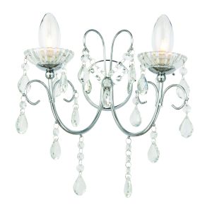 Gowanha 2 Light G9 Polished Chrome IP44 Bathroom Wall Light With Clear Faceted Crystals