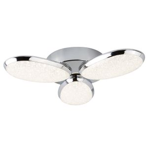 Lori 3 Light LED Ceiling Flush, Crushed Ice Effect Shade, Chrome