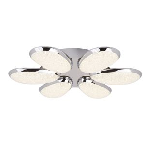 Lori 6 Light LED Ceiling Flush, Crushed Ice Effect Shade, Chrome