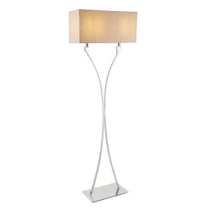 Vienna 2 Light E27 Polished Nickel Floor Lamp With Foot Switch C/W Beige Irganza Effect Fabric Shade