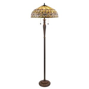 Ashtead 2 Light E27 Dark Bronze Floor Lamp C/W Tiffany Shade