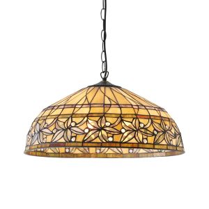 Ashtead 3 Light E27 Large Dark Bronze Adjustable Pendant C/W Tiffany Shade