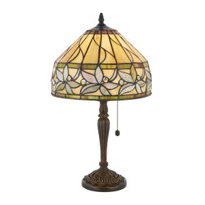 Ashtead 1 Light E27 Dark Bronze Table Lamp With Pull Cord Switch C/W Tiffany Shade