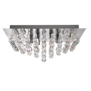 Hanna 4 Light Chrome Square Flush-Xtal Balls