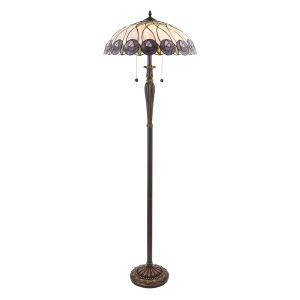 Hutchinson 2 Light E27 Dark Bronze Floor Lamp With Lampholder Pull Cord Switch C/W Rose DesignTiffany Shade