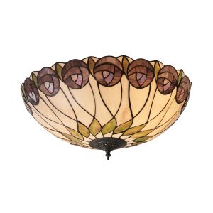 Hutchinson 2 Light E27 Dark Bronze Large Flush Fitting C/W Rose Design Tiffany Shade