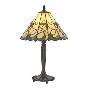 Jamelisbon 1 Light E27 Dark Bronze Table Lamp With Inline Switch C/W Amber Tiffany Shade