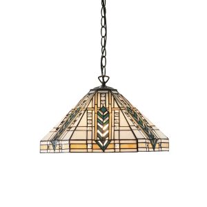 Lloyd 1 Light E27 Dark Bronze Medium Adjustable Pendant C/W Art Deco Tiffany Shade