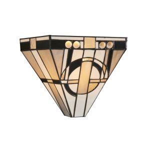 Metropoemersonn 1 Light E27 Matt Black Wall Light C/W Art Deco Tiffany Shade