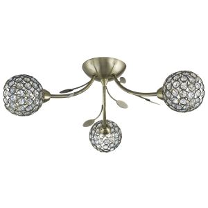 Bellis II - 3 Light Ceiling Semi-Flush, Antique Brass, Clear Glass Deco Shade