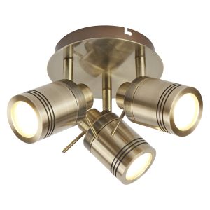 Samson 3 Light GU10 Antique Brass Bathroom IP44 Adjustable Spotlight
