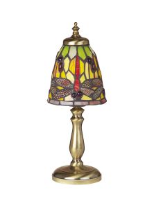 Endon Savoir 1 Light E14 Antique Brass Table Lamp C/W Leaded Tiffany Glass Shades With Inline Switch