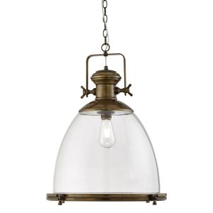 Ritz Pendant Large 1 Light, Painted Antique Brass, Clear Glass