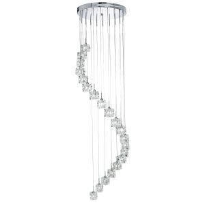 Dimmable Sculptured Ice LED - 20Lt Multi-Drop (Height 180Cm), Clear Glass, Chrome
