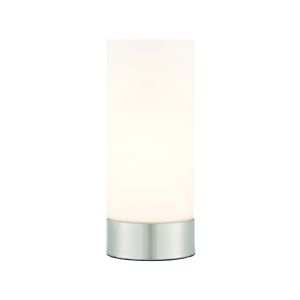 Dara 1 Light E14 Brushed Nickel 3 Stage Touch Single Table Lamp With USB Port C/W Opal Glass