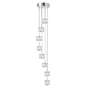 Dimmable Ice Cube LED - 8 Light Multi-Drop, Clear Glass Shades, Chrome