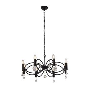 Searchlight 6788-8BK Infinity 8 Light Pendant Black With Crystal Glass Detail Finish
