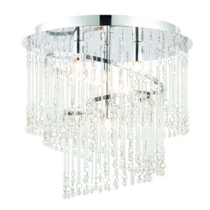 Camille 4 Light G9 Polished Chrome Flush Ceiling light Adorned With A Mix Of Delicate Rods & Glass beads