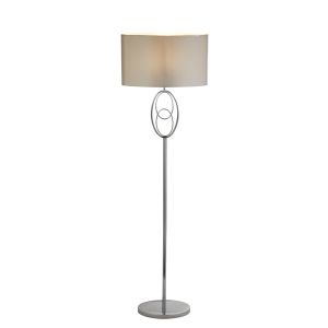 Loopy 1 Light Floor Lamp E27 Polished Chrome With Faux Silk Shade