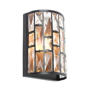 Belle 1 Light E14 Dark Bronze Wall Light With High Quality Faceted Clear Glass Crystals