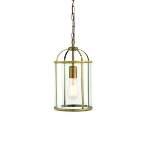 Lambeth 1 Light Antique Brass Adjustable Pendant With Clear Glass Panes