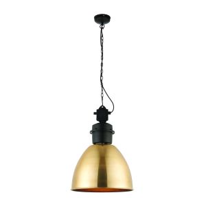 Ford 1 Light E27 Matt Black Pendant With Antique Brass Metal Shade