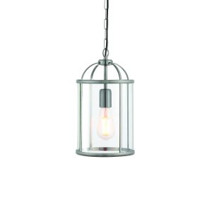 Lambeth 1 Light Satin Nickel Adjustable Pendant With Clear Glass Panes