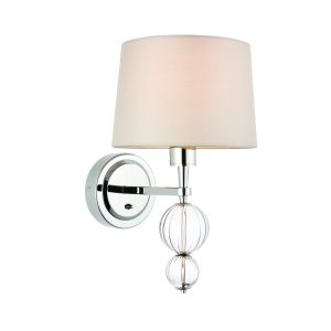 Darlaston 1 Light E14 Switched Wall Light Polished Nickel Adorned In Tinted Ribbed Glass Spheres & Silk Fabric Shade