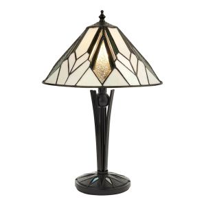 Astoria Single Small Tiffany Table Lamp with In-Line Switchwith Black with Iridised Glass Inserts