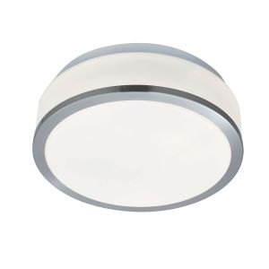 Discs - Bathroom - IP44 2 Light Flush, Opal White Glass Shade, Satin Silver Trim Diameter 23cm
