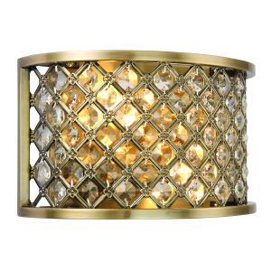 Hudson 2 Light E14 Antique Brass Wall Light With K9 Crystal Beads