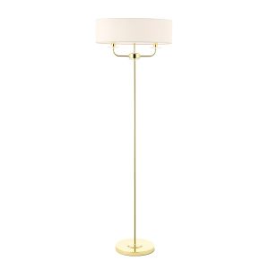 Nixon 2 Light E14 Polished Brass Floor Lamp With A Touch Of Crystal & Inline Foot Switch C/W Vintage White Faux Silk Shade