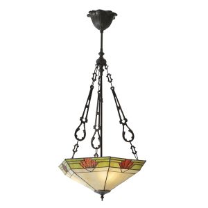 Nevada 3 Light E27 Dark Bronze Large Inverted Pendant C/W Tiffany Shade