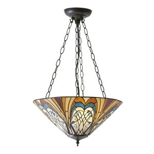 Hector 3 Light E27 Dark Bronze Medium Adjustable Inverted Pendant C/W Tiffany Shade