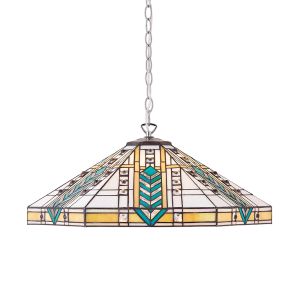 Lloyd 3 Light E27 Chrome Large Adjustable Pendant C/W Art Deco Tiffany Shade