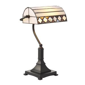 Fargo 1 Light E27 Bankers Table Lamp With Inline Switch C/W Diamond Shape Tiffany Shade