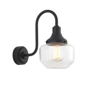 Adele 1 Light E27 Matt Black Die Cast Aluminium & Steel IP44 Outdoor Swan Neck Wall Light With Clear Glass Shade