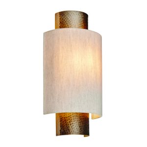 Indara 1 Light E14 Hammered Aged Bronze Wall Light C/W Natural Linen Effect Fabric Shade